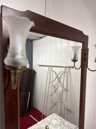 Mueble de baño mármol y madera y Espejo SINCAJONES