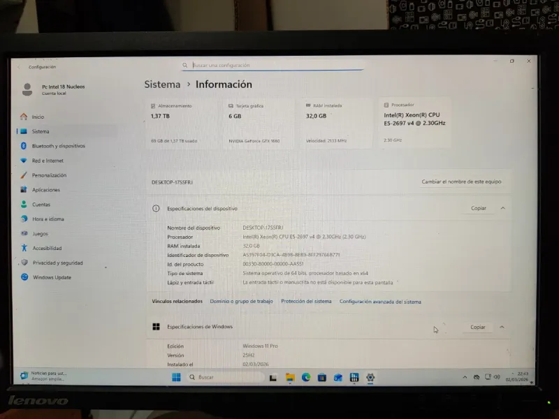 Workstation 18 Nucleos 32GB RAM GTX 1660 afbeelding 4