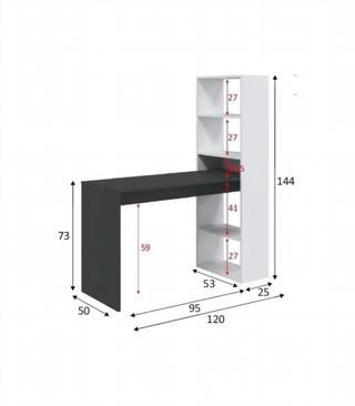 Escritorio Estantería. Blanco-Gris Antracita