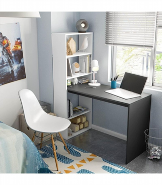 Escritorio Estantería. Blanco-Gris Antracita