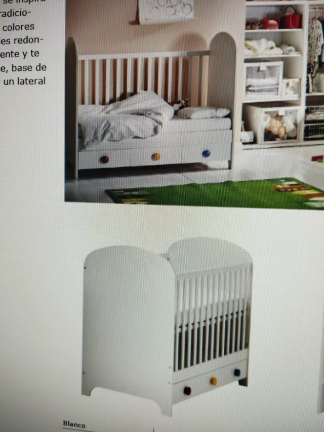 Cuna blanca 3 cajones pomos colores