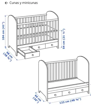 Cuna blanca 3 cajones pomos colores