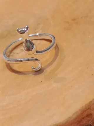 Anillo Plata Ajustable Gato