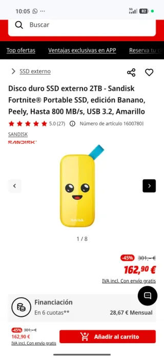 Disco Duro SSD Externo Sandisk Fortnite 2TB