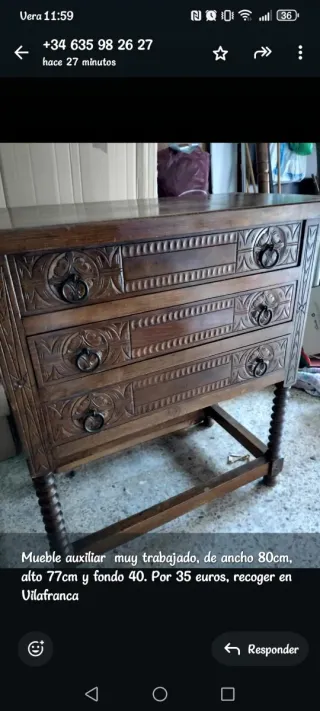 Mueble auxiliar madera tallada