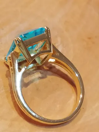 Anillo Cóctel Topacio Azul Dorado talla grande