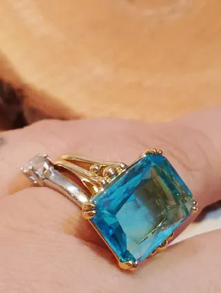 Anillo Cóctel Topacio Azul Dorado talla grande