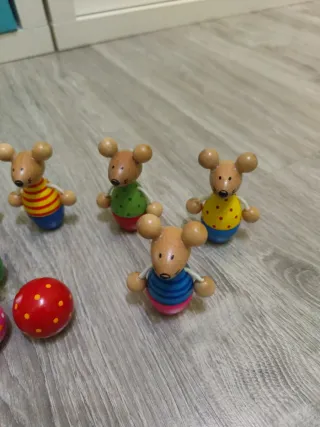 Juego bolos ratoncitos madera