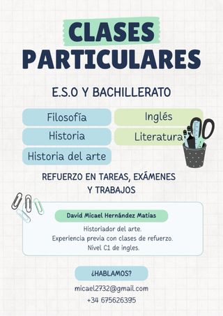 Clases Historia, Filosofía, Historia del Arte.
