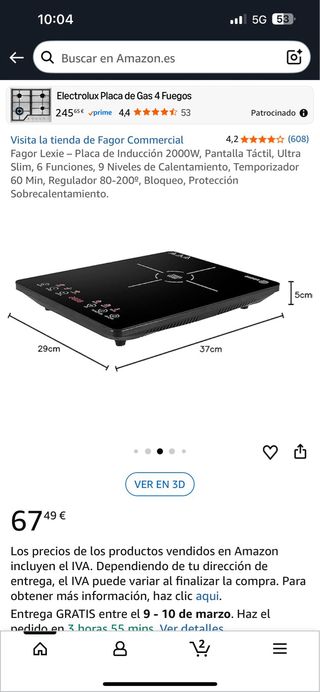 Placa Inducción Fagor Lexie 2000W Táctil