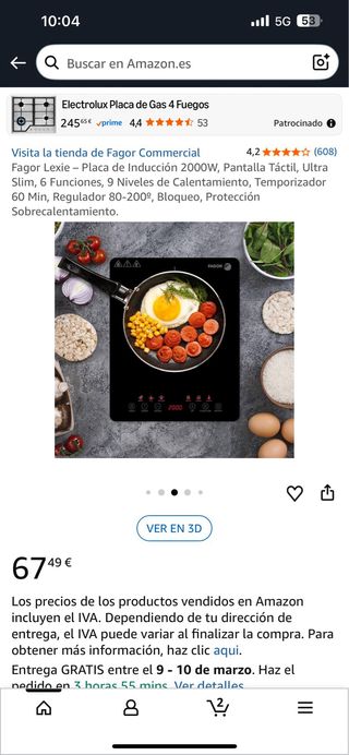 Placa Inducción Fagor Lexie 2000W Táctil