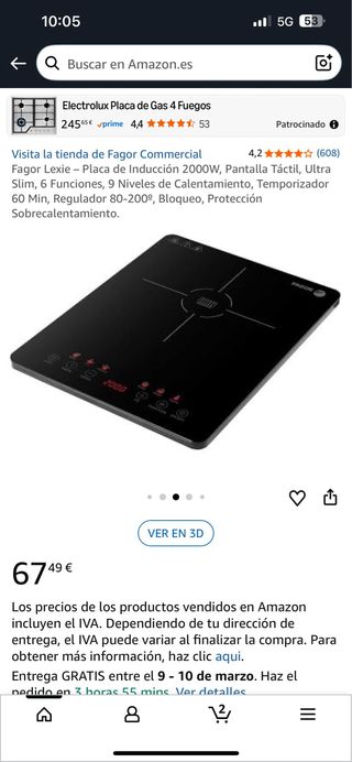 Placa Inducción Fagor Lexie 2000W Táctil