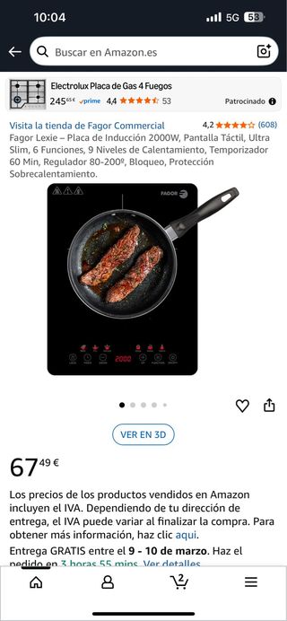 Placa Inducción Fagor Lexie 2000W Táctil