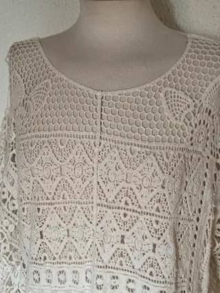 Blusa Crochet Blanca con Flecos Talla Única