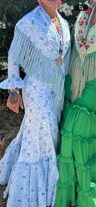 Traje de flamenca azul y blanco T.36/38