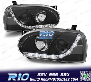 FAROS VOLKSWAGEN VW GOLF 3 LUZ DIURNA LED FONDO NEGRO