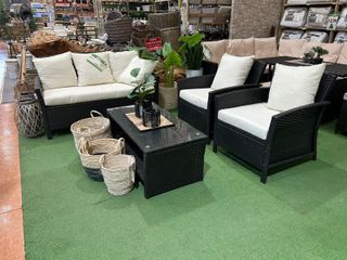 Conjunto Terraza Exterior Ratán Negro y Beige