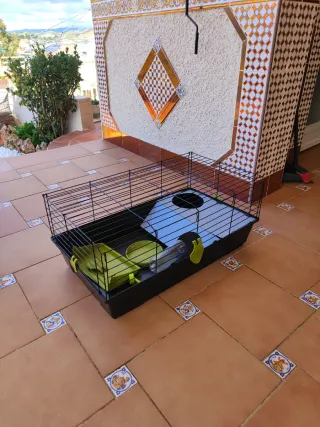 Jaula para mascotas negra y amarilla