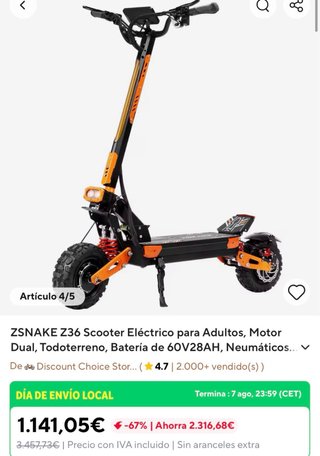 PATÍN ZSNAKE Z36  CERTIFICADO Y MATRICULADO (DGT).