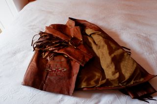 Cazadora cuero vintage flecos étnica