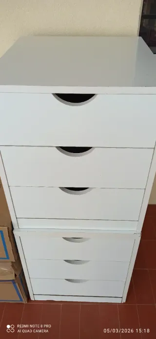 Cajoneras blancas y madera (2 unidades)