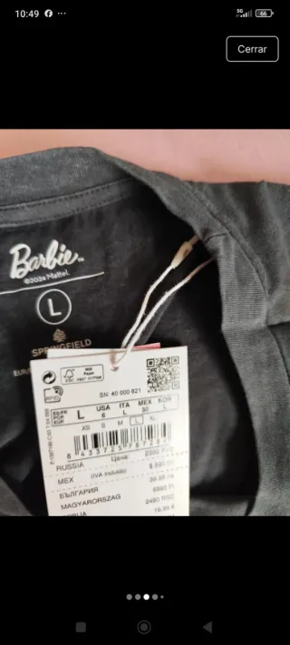 Camiseta Barbie gris logo, nueva sin estrenar
