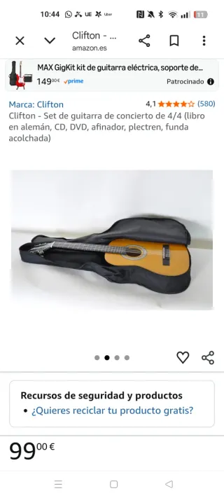 Guitarra clásica+funda, libro partituras,afinador