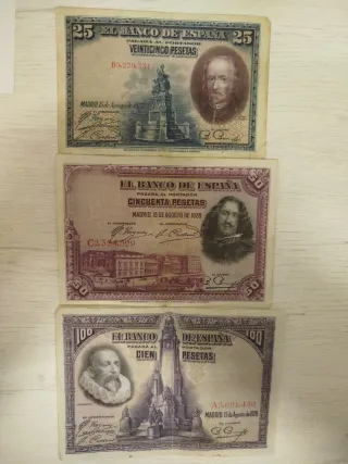 3 Banconote Banco de España 1928