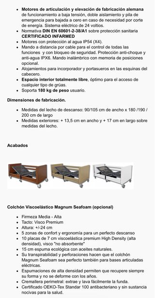 Cama Articulada de Madera.  Medidas 90x190cm.