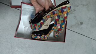 Sandali neri tacco multicolor