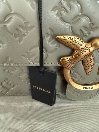 Borsa Pinko Love Bag Pelle Logo Beige Oro