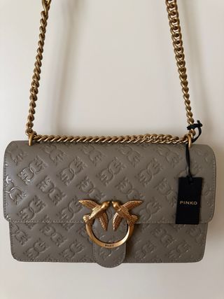 Borsa Pinko Love Bag Pelle Logo Beige Oro