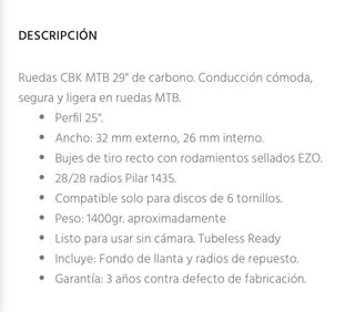 Ruote Carbonio 29' MTB CBK