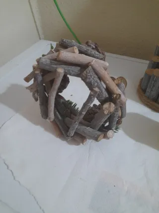 Coppia portacandele artigianali in legno