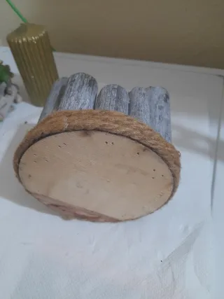 Coppia portacandele artigianali in legno