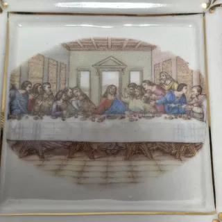 Vecchio posacenere in porcellana con Ultima Cena