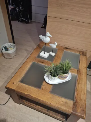 Mesa de centro mexicana madera y cristal