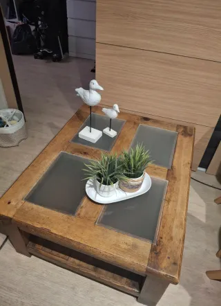 Mesa de centro mexicana madera y cristal