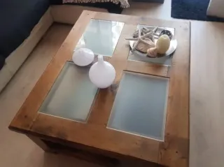 Mesa de centro mexicana madera y cristal