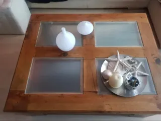 Mesa de centro mexicana madera y cristal