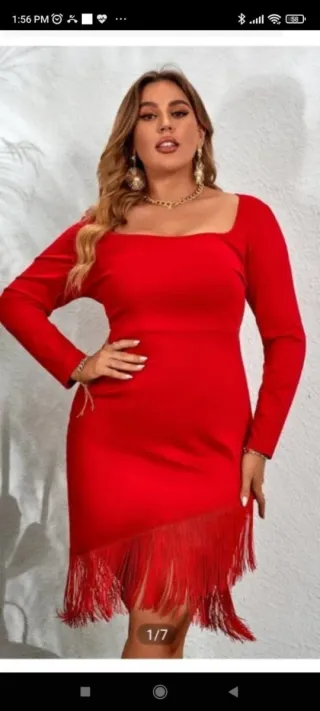 Vestido fiesta rojo con flecos