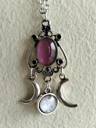 Collana strega triplice luna rosa e argento