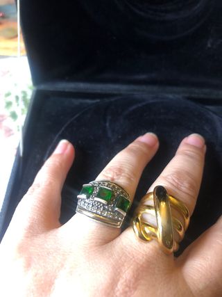 Anillo Plata Oro con Piedras Verdes
