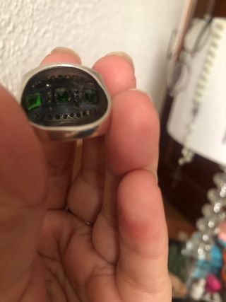 Anillo Plata Oro con Piedras Verdes