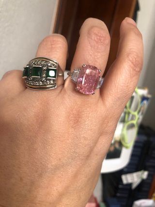 Anillo Plata Oro con Piedras Verdes