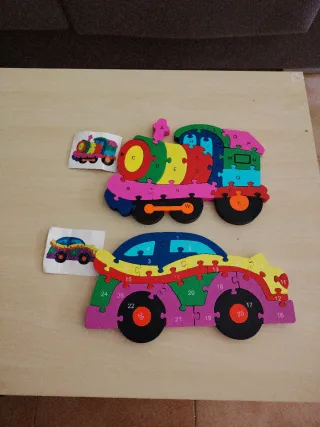 Puzzle madera tren y coche letras y números