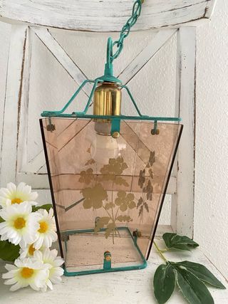 Lámpara vintage cristal y metal azul turquesa