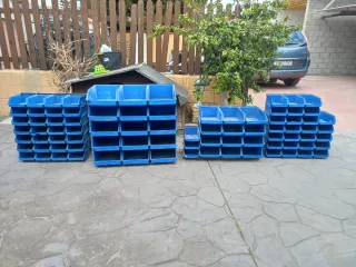 Lote Gavetas Almacenaje Apilables Plástico Azul