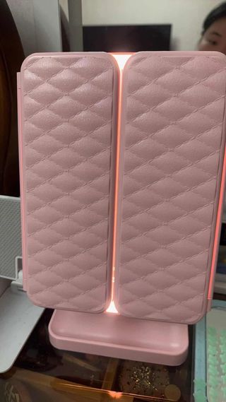 Espejo de maquillaje plegable con luz LED