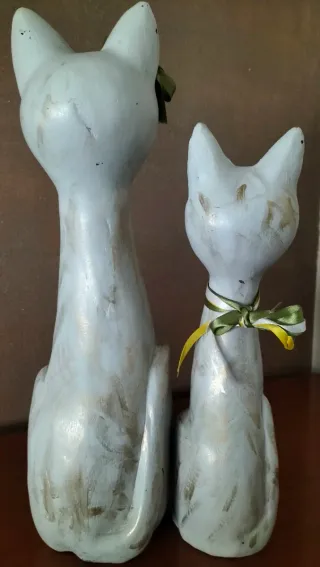 Set 2 Gatti Statue Legno Dipinte